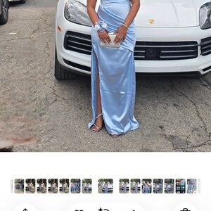 Elegant Blue Satin Evening Gown